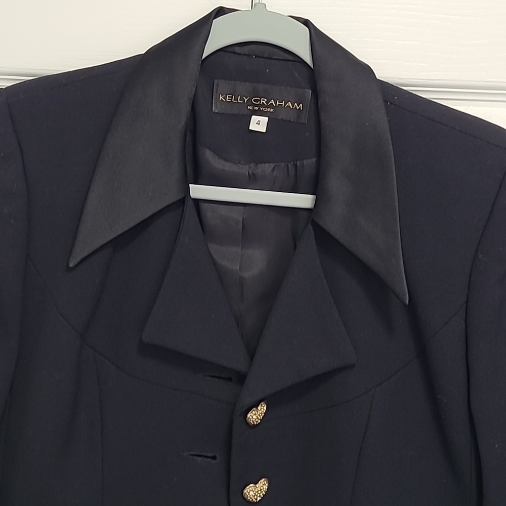 Kelly Graham New York Satin‎ Black Tuxedo Blazer Size 4 Gold Heart Bling Buttons - Picture 17 of 17